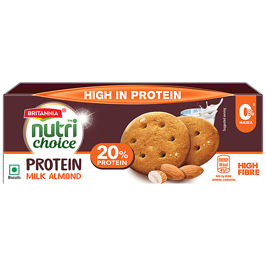 Britannia Nutri Choice Protein Milk Almond Biscuits - 0 % Maida, Rich In Protein & Fibre, 90 g