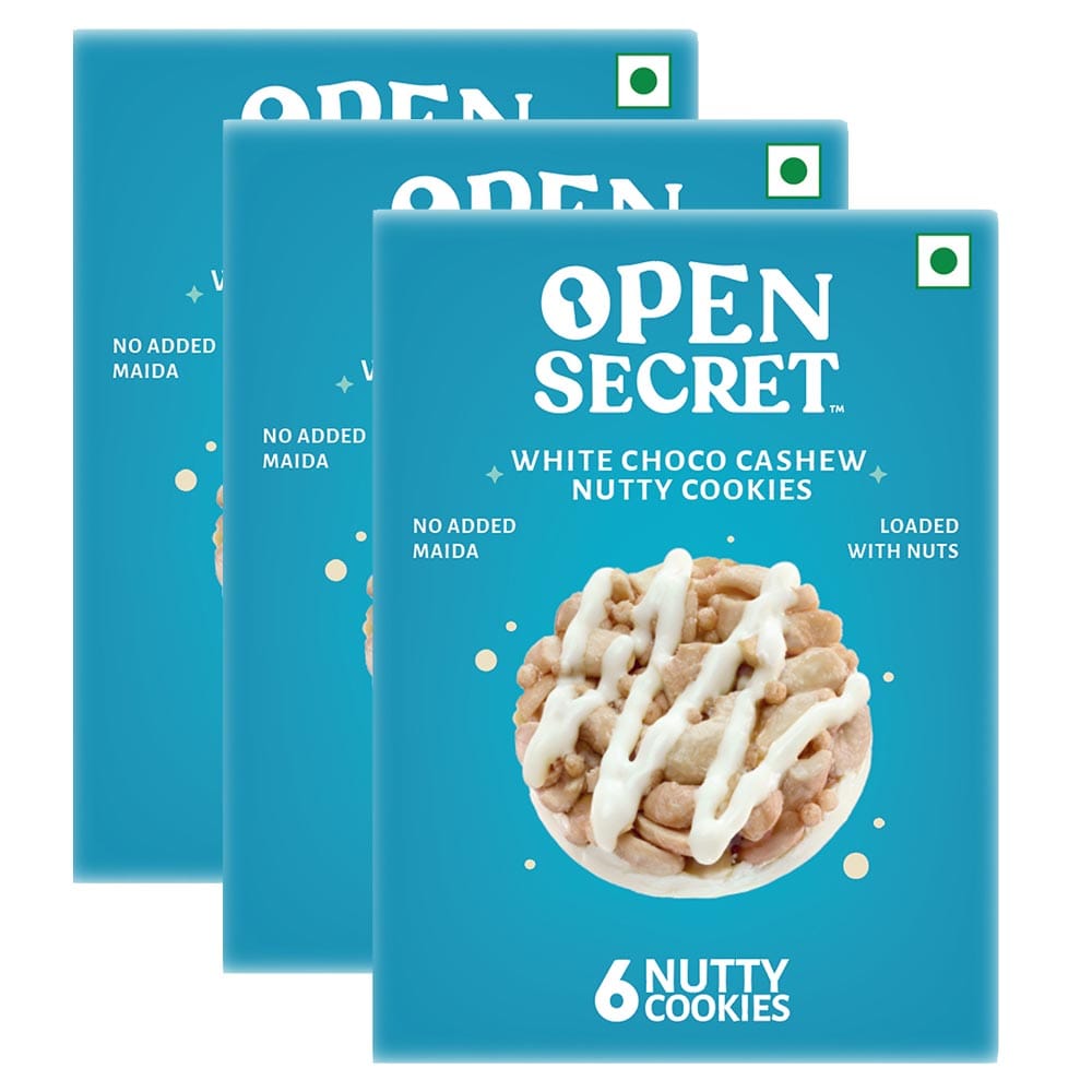Open Secret Nutty Cookies, 6 Cookie Pack, White Choco Cashew (Pack Of 3)