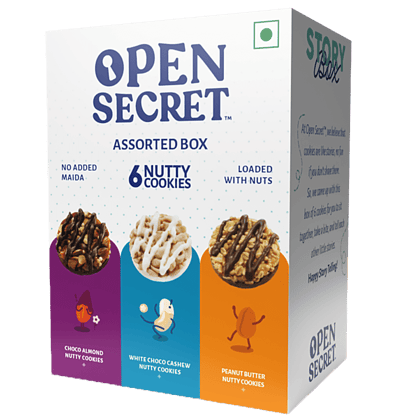 Open Secret Chocolate Almond, White Cashew Chocolate & Peanut Butter, 6 Nutty Cookies Assorted Box, 75 G