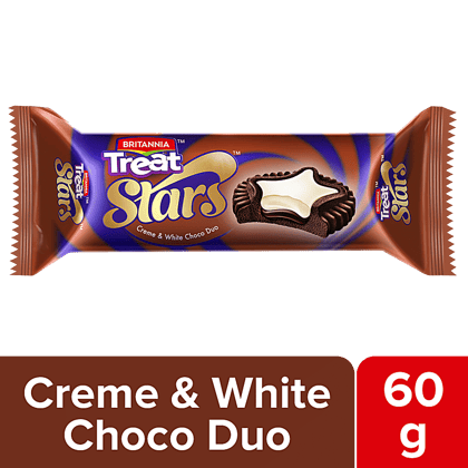 Britannia Treat Stars Creme Biscuits, White Choco Duo, 60 G