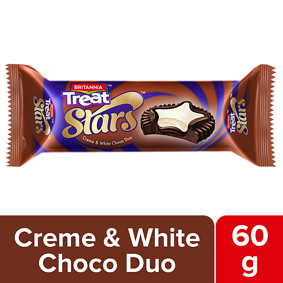 Britannia Treat Stars Creme Biscuits, White Choco Duo, 60 G