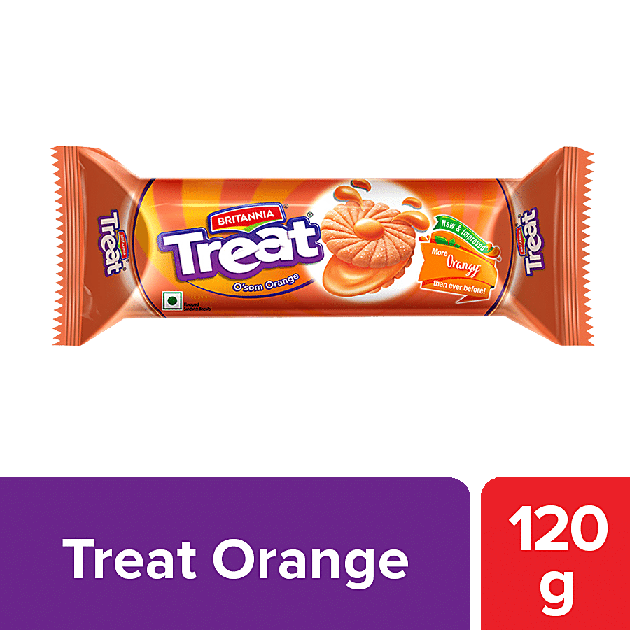 Britannia Treat Sandwich Biscuits, O’Som Orange, 120 G