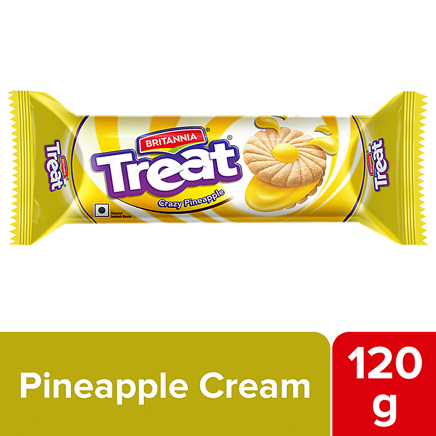Britannia Treat Sandwich Biscuits, Crazy Pineapple, 120 G