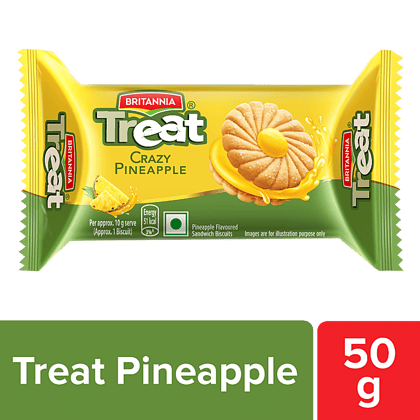 Britannia Treat Crazy Pineapple Cream Biscuit, Ready To Eat, 50 G