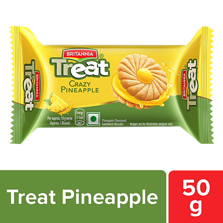 Britannia Treat Crazy Pineapple Cream Biscuit, Ready To Eat, 50 G
