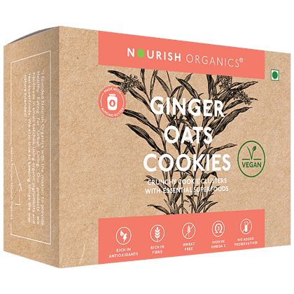 Nourish Organics Ginger Oats Cookies, Vegan, Rich In Antioxidants, Fibre & Omega 3, 120 G