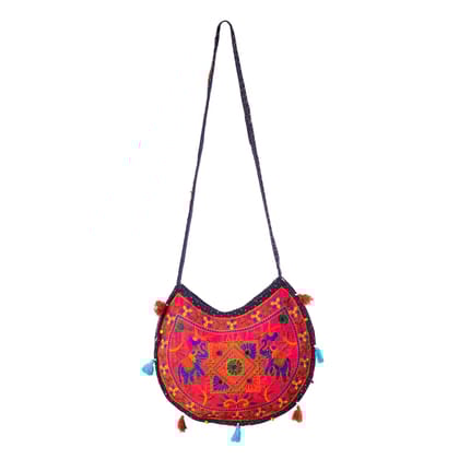Vibrant Embroidered Crossbody Bag with Ethnic Elephant Motif, Handmade Boho Sling Bag For Women