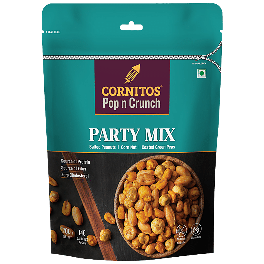 Cornitos Party Mix, Salted Peanuts, Corn Nuts & Coated Green Peas, 200 G