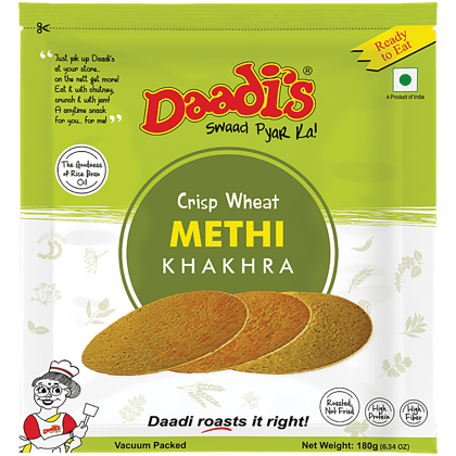 Daadi's Golden Wheat Crisps, Methi Khakhra, 180 G Pouch