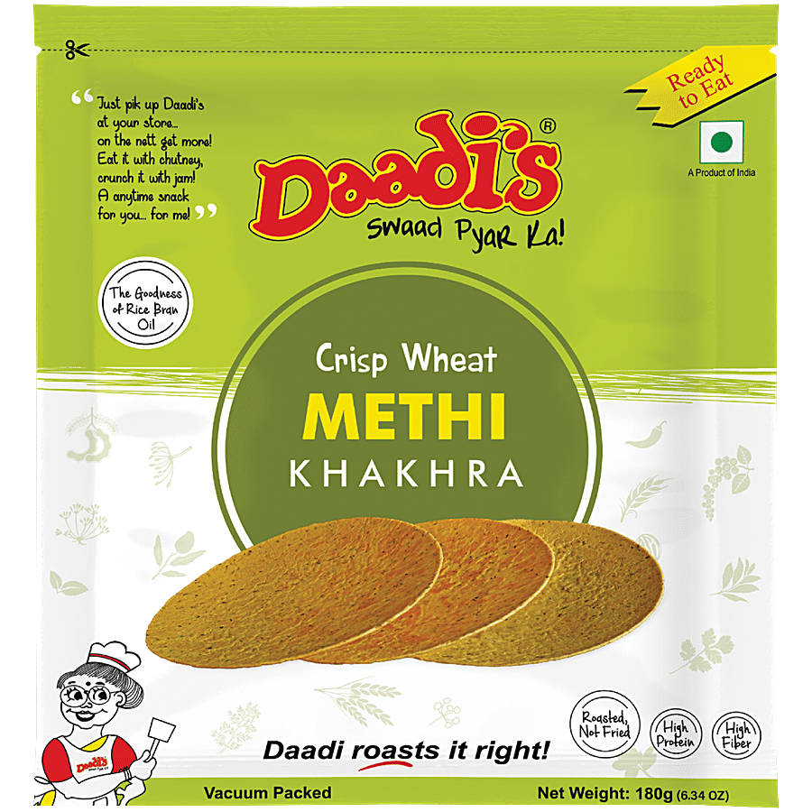 Daadi's Golden Wheat Crisps, Methi Khakhra, 180 G Pouch