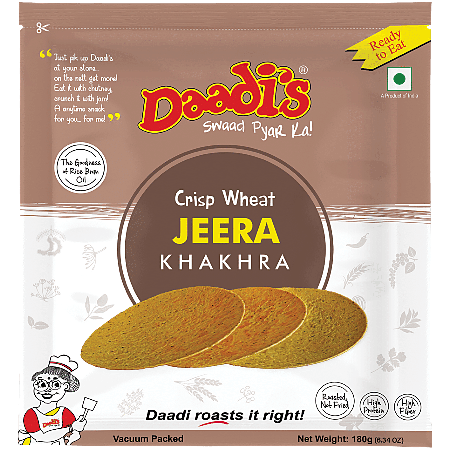 Daadi's Golden Wheat Crisps, Jeera Khakhra, 180 G Pouch