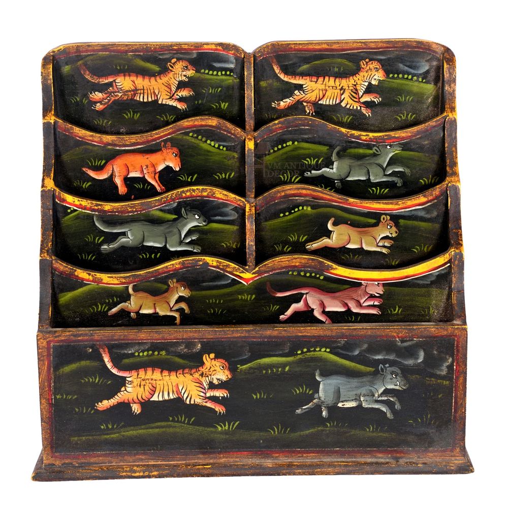 Hand-Painted Wooden Animal Letter Box Organizer, 40 cm x 16 cm x 36 cm