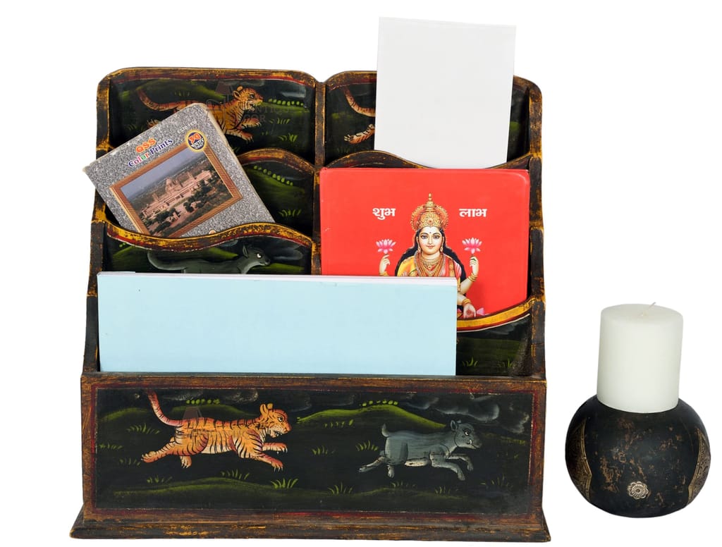 Hand-Painted Wooden Animal Letter Box Organizer, 40 cm x 16 cm x 36 cm