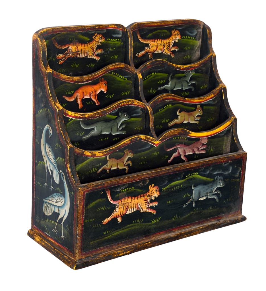 Hand-Painted Wooden Animal Letter Box Organizer, 40 cm x 16 cm x 36 cm