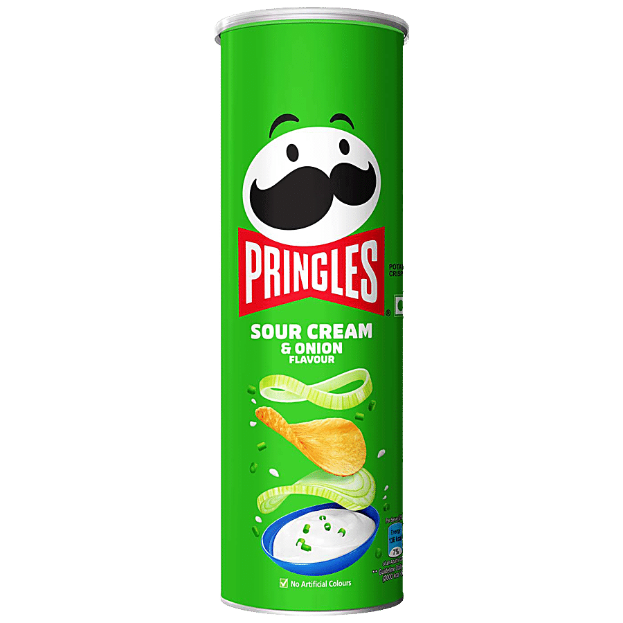 Pringles Potato Chips, Sour Cream & Onion Flavour, Crunchy & Crispy, 107 G Can