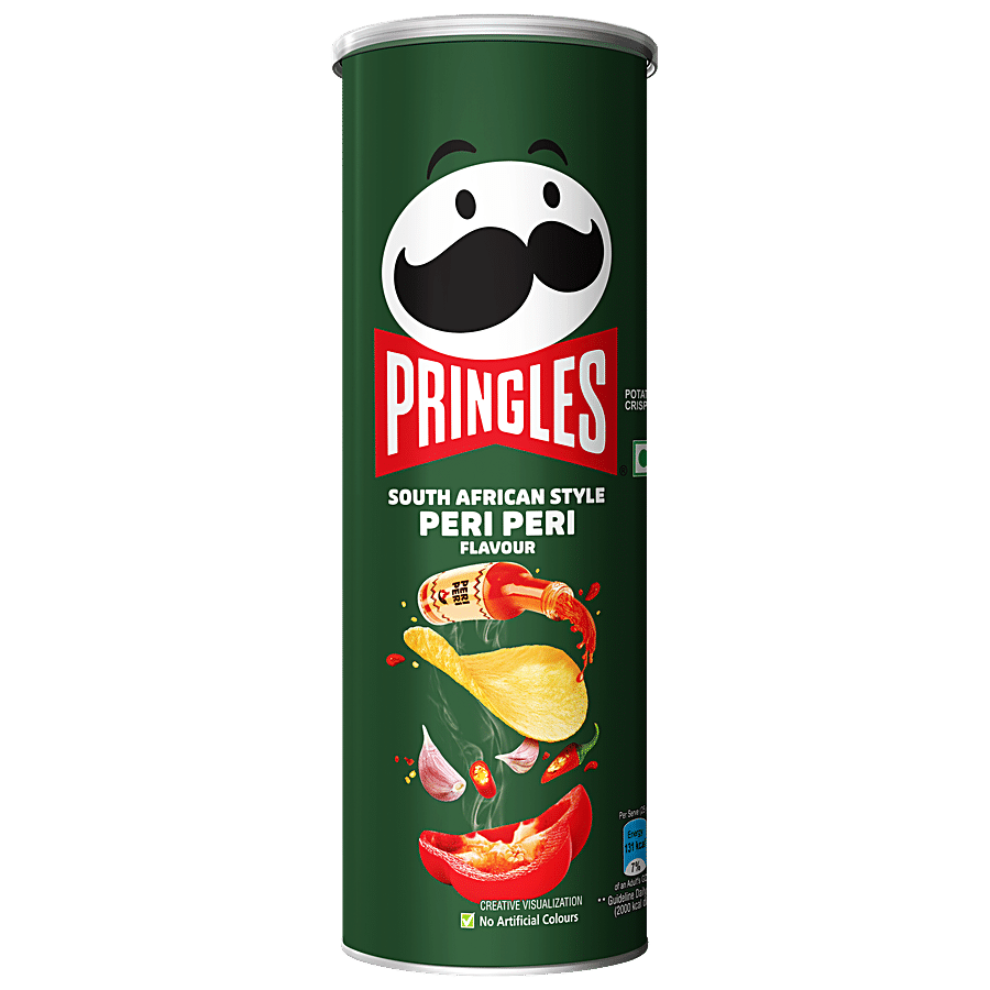 Pringles Potato Chips, Peri Peri Flavoured, Crunchy, Crispy, 102 G Can
