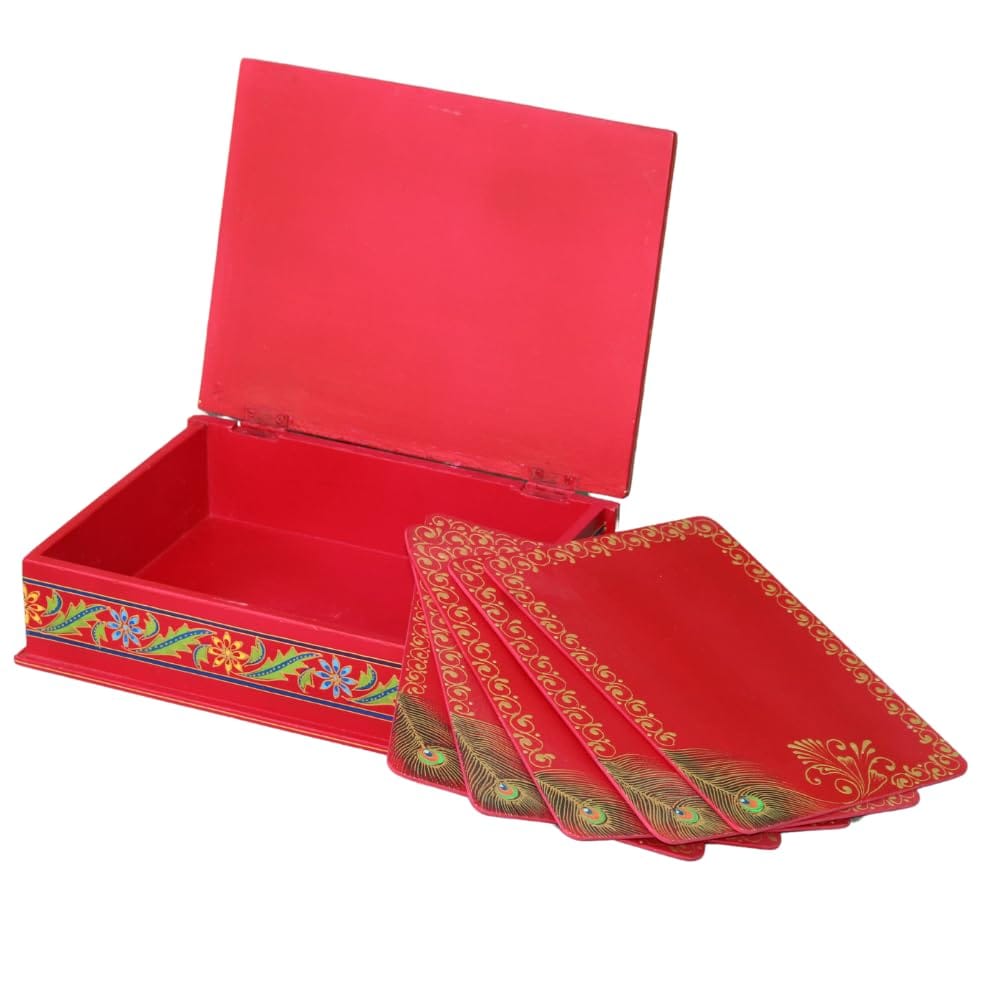 PREET GALLERY Malticolour Hand-Painted Wooden Ganesha Card Box with Coasters, Gift, Wedding Cards