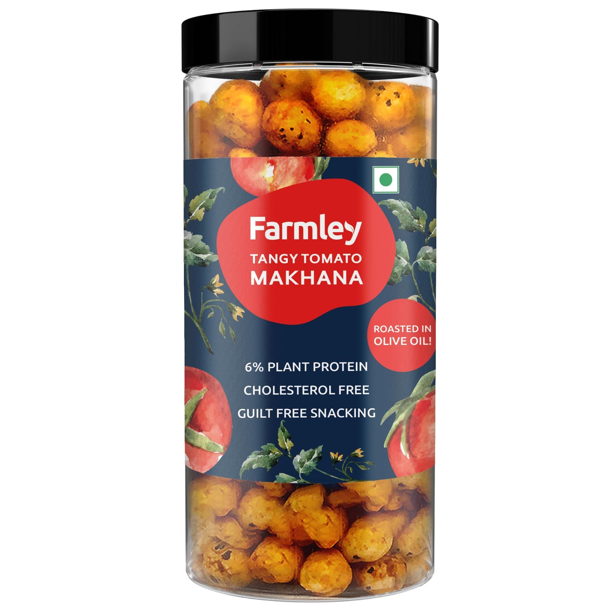 Farmley Roasted Makhana, Tangy Tomato Flavoured, 83Gram, Healthy Makhana Roasted In Olive Oil, Healthy Snacking (Pack Of 1)