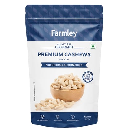 Farmley Whole Cashews I, 250 Gram, Value Pack, Premium Kaju Dry Fruits, Whole Crunchy Cashews, Rich In Protein, & Nutritious, Gluten Free & Plant Based Protein(Pack Of 1)