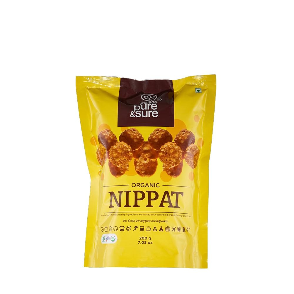 Phalada Pure & Sure Pure & Sure Organic Nippattu Snack, Delicious South Indian Namkeen, Ready To Eat Snacks, Cholesterol Free, No Trans Fats, No Preservatives |Pack Of 1, 200Gm