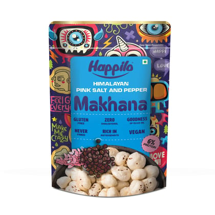 Happilo Premium Super Snack Makhana Himalayan Salt & Pepper, 60G, Roasted Foxnut Healthy Snack Low Calorie Gluten Free And Vegan