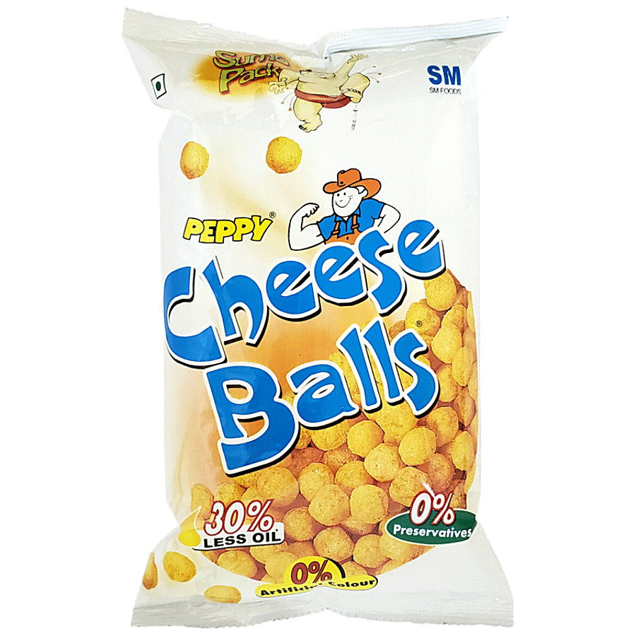 Peppy Cheese Balls, 30% Less Oil, No Onion Or Garlic, Preservative Free, 60 G