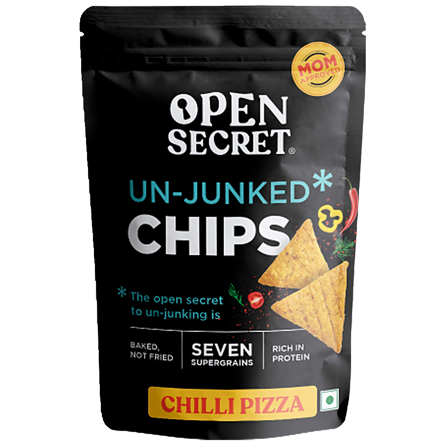 Open Secret Unjunked Chips, 7 Supergrains, Rich In Protein, Baked, Healthy Snack, Chilli Pizza, 45 G
