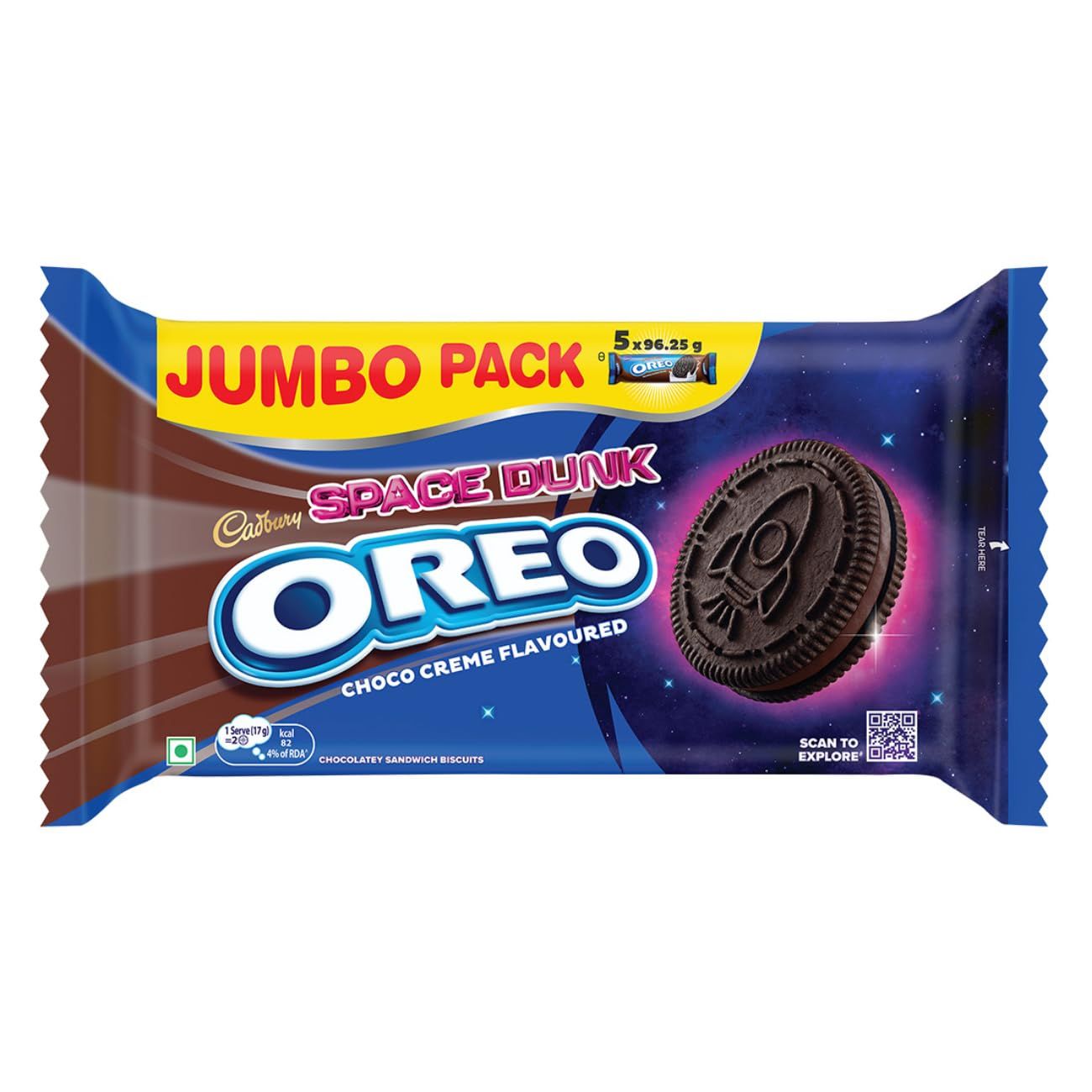 Oreo Cadbury Chocolate Flavour Crme Sandwich Biscuit, 481.25 G Jumbo Pack