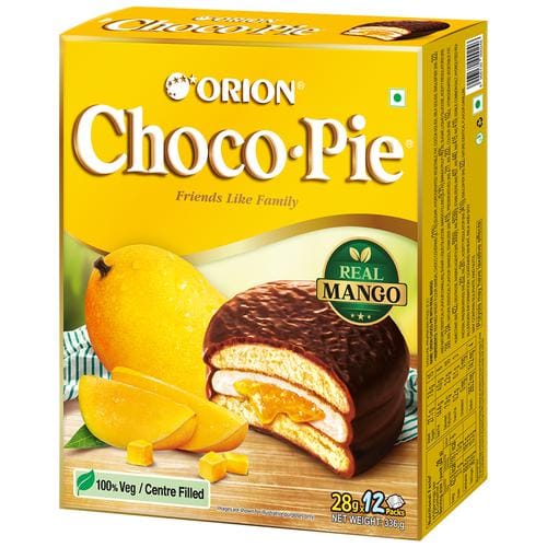 Orion Choco Pie, Centre Filled Biscuit, Real Mango Flavour, 336 G (12 Pcs X 28 G Each)