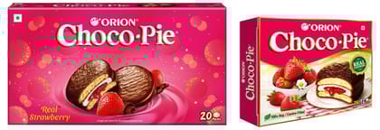 Orion Strawberry Choco Pie (12 Pies), Centre, Filled Chocolate Biscuit & Choco Pie, Chocolate Coated Biscuit, Chocolate Gift Pack, 560 G