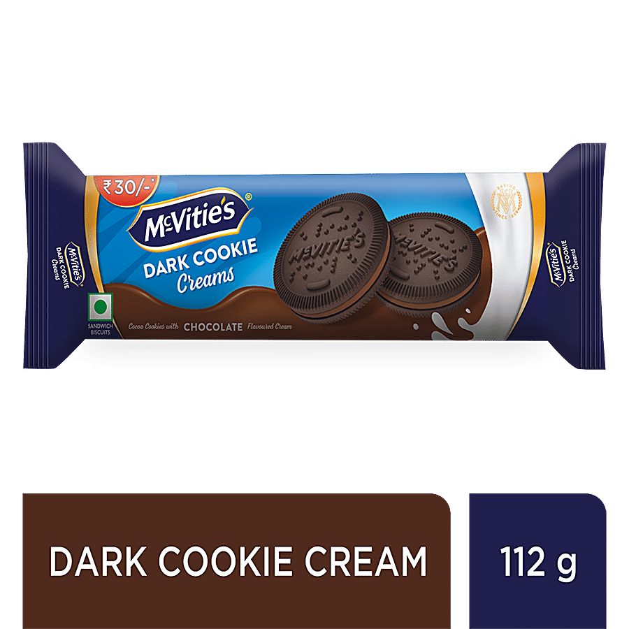 Mcvitie's Dark Cookie Cream Biscuit, Chocolate Flavoured Cream, No Added Colours, 112 G