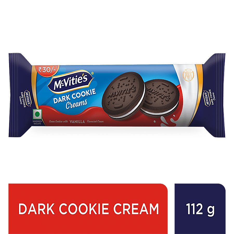 Mcvitie's Dark Cookie Cream Biscuit, Cocoa & Vanilla Flavoured Cream, 112 G
