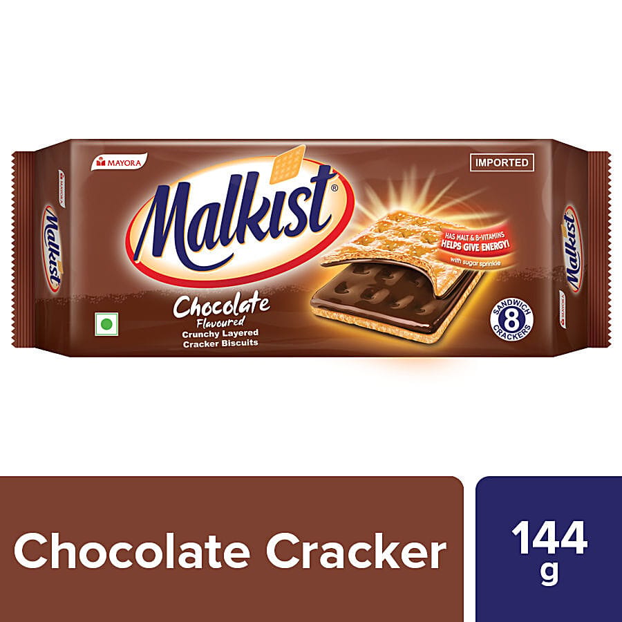 Malkist Chocolate Flavoured Cracker Biscuits, Family Pack, 144 G Pouch