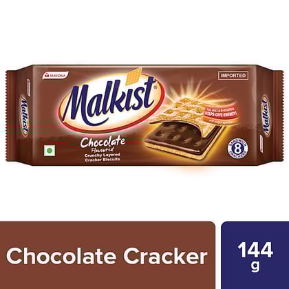 Malkist Chocolate Flavoured Cracker Biscuits, Family Pack, 144 G Pouch