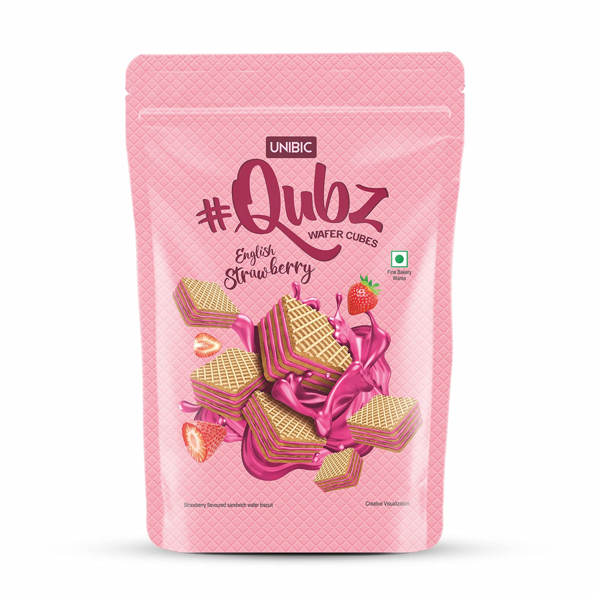 Unibic Qubz Wafer Biscuits, 150G, Strawberry Flavour