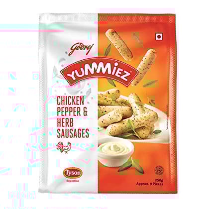 Godrej Yummiez Chicken Pepper And Herb Sausage Pouch, 250 G