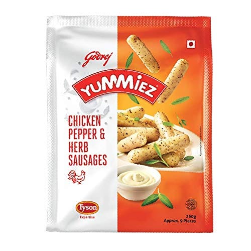 Godrej Yummiez Chicken Pepper And Herb Sausage Pouch, 250 G