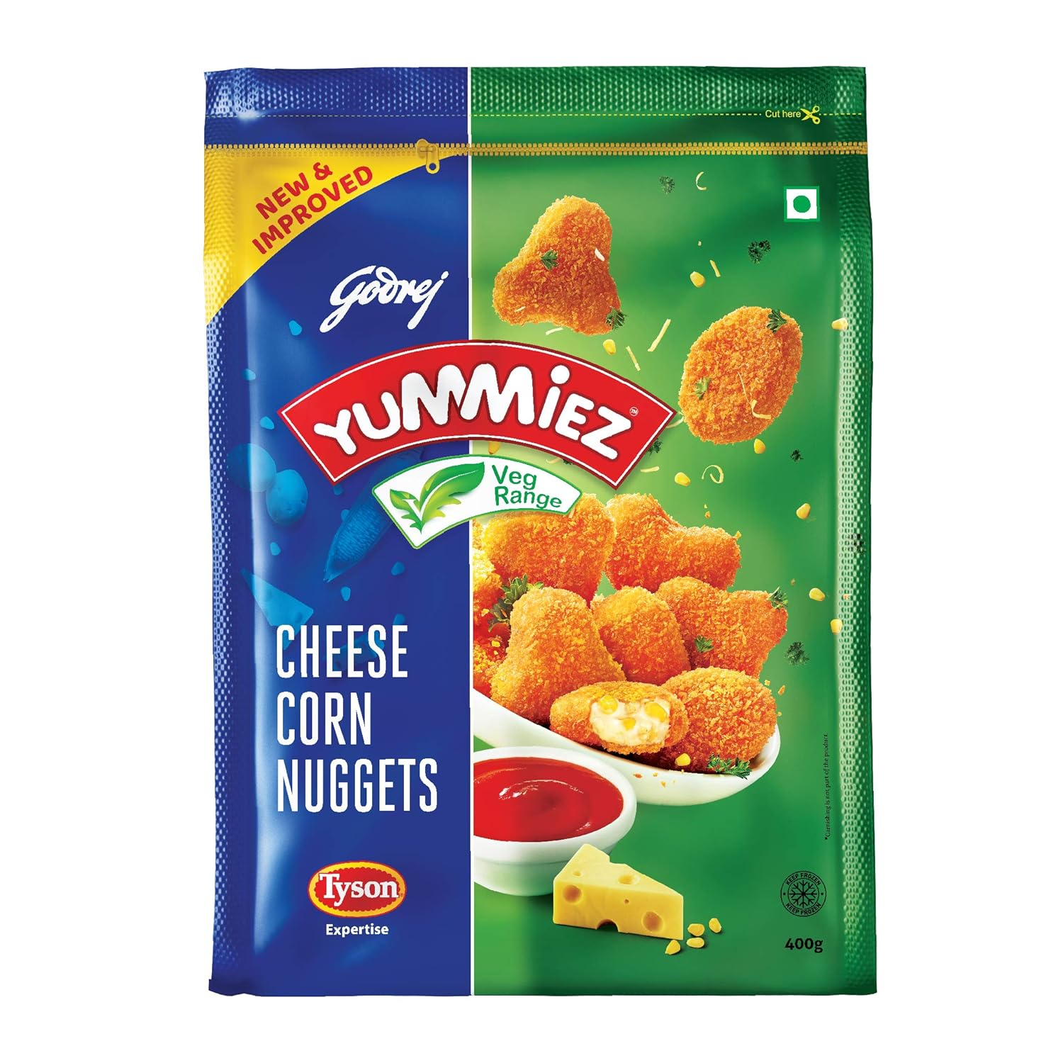 Godrej Yummiez Cheese Corn Nuggets, 400 G Pouch