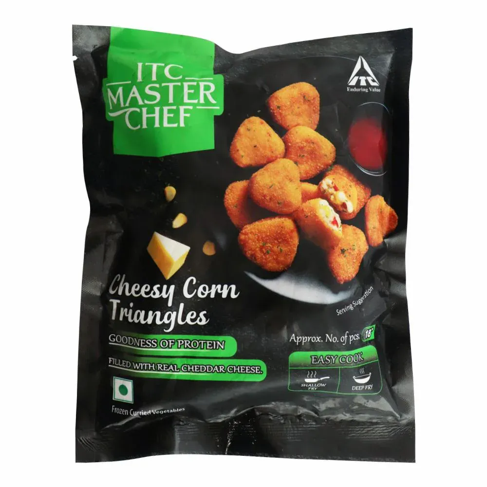 Itc Master Chef Cheesy Corn Triangles, Veg Frozen Snack, Ready To Cook, 320 G