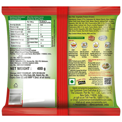 Mccain Aloo Tikki, 400 G Pouch