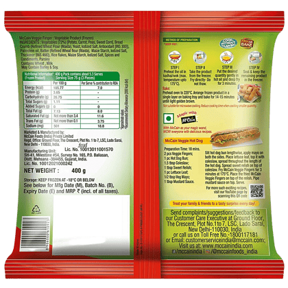 Mccain Veggie Fingers, Veggie Delight With Corn, Carrot & Peas, 400 G