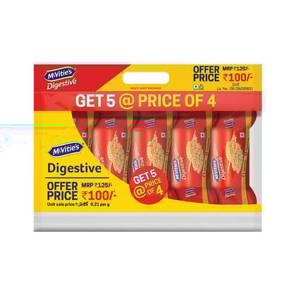 Mcvities Mcvitie's Digestive High Fibre Biscuits With Goodness Of Wholewheat, 100G, Pack Of 5