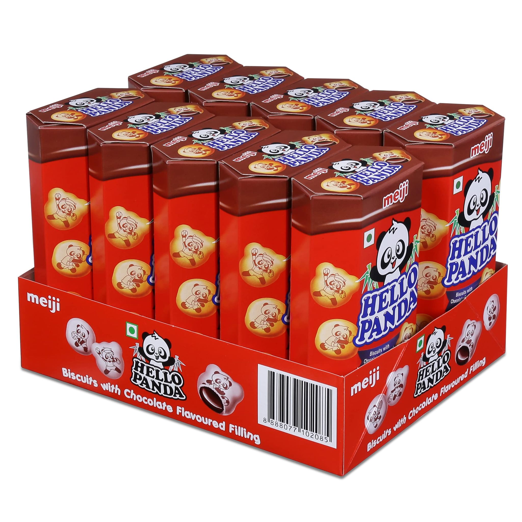 Meiji Hello Panda Biscuits With Chocolate Flavoured Filling Bite Sized Biscuits Filled With Chocolate Flavoured Cream (Pack Of 10, 500G), 540 Grams