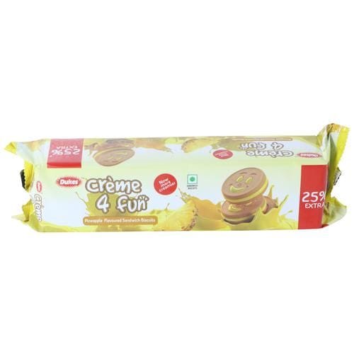 Dukes Creme 4 Fun Sandwich Biscuits, Pineapple, 150 G Pouch