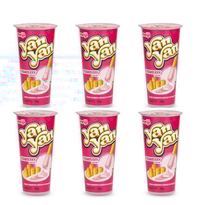 Meiji Yan Yan Biscuit Sticks With Strawberry Cream Dip, Pack Of 6, Snackable Biscuit Sticks With Strawberry Cream Dip, Biscuits & Dip
