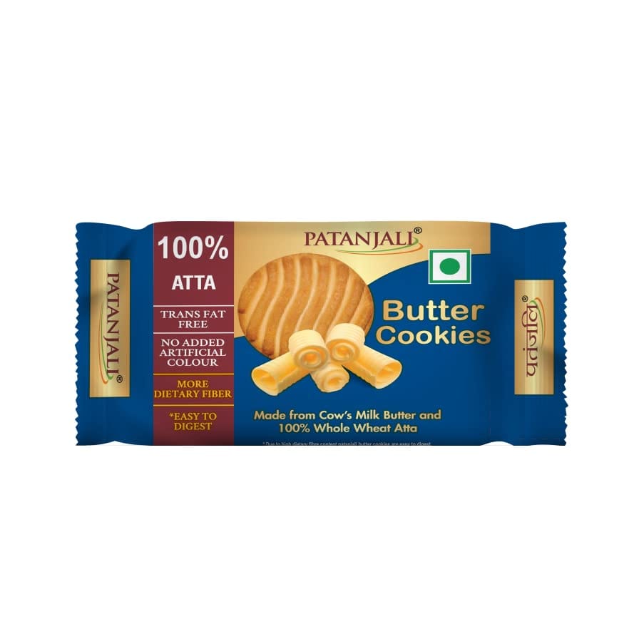 Patanjali Butter Cookies, 60 Gm, Whole Wheat Flour Cookies, Fiber Rich, Premium Butter Biscuits, Tea Time Snack