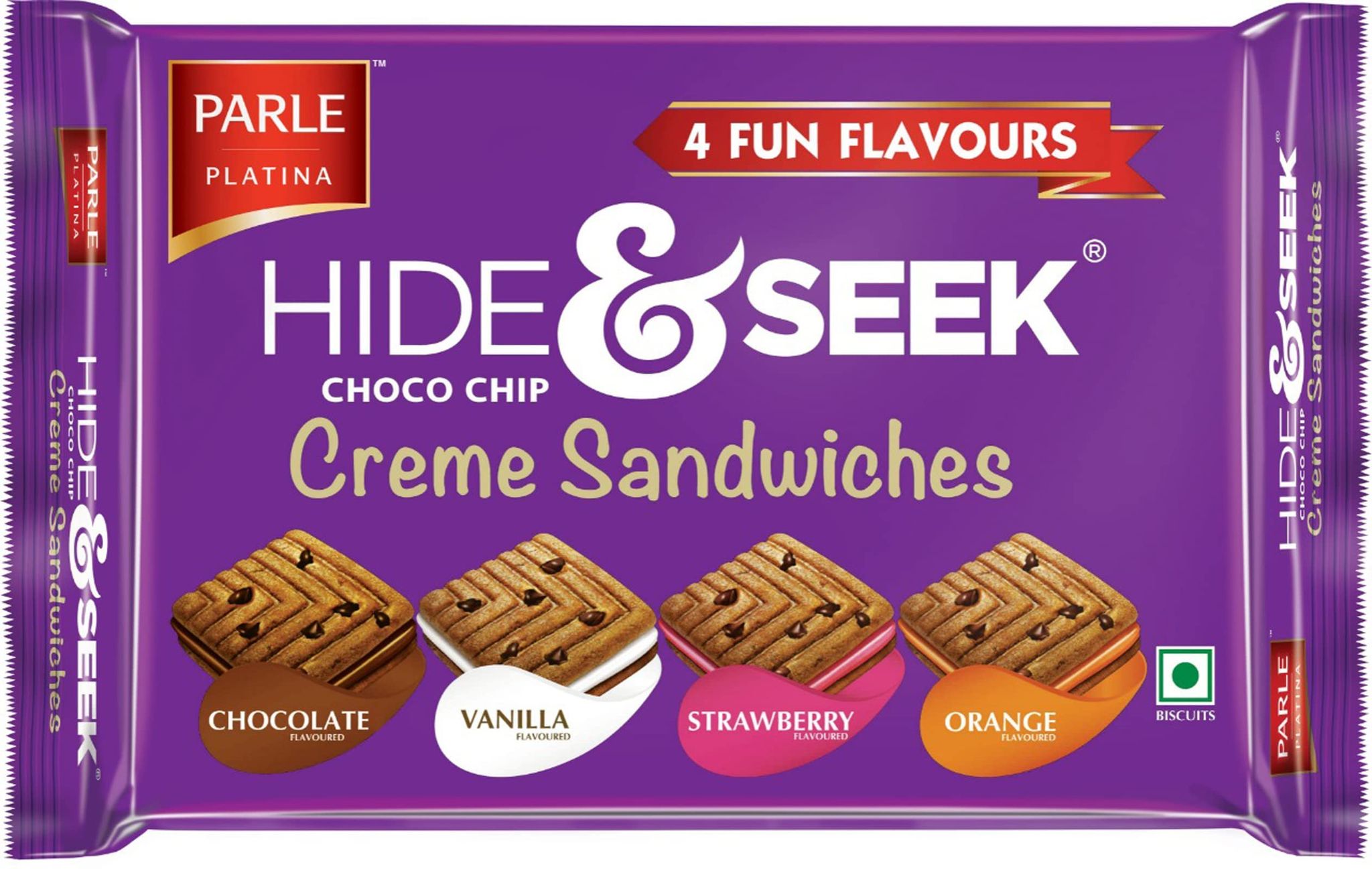 Parle Hide & Seek Chocolate Choco Chip Creme Sandwich Biscuits, Pouch, 400 gm