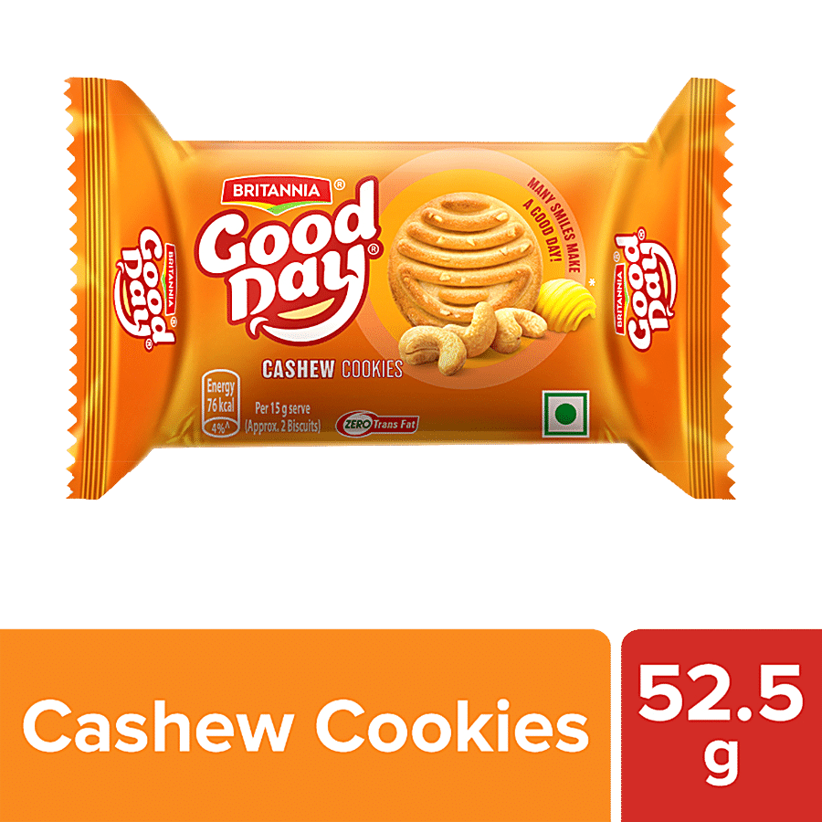 Britannia Good Day Cashew Cookies, Crunchy, Zero Trans Fat, Ready To Eat, 52.5 G