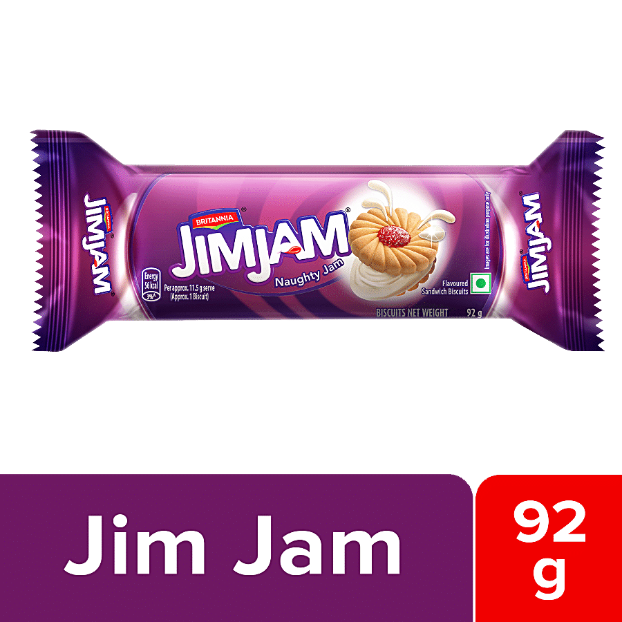 Britannia Jim Jam Cream Biscuit, Crunchy, Ready To Eat, 92 G