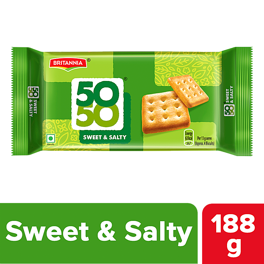 Britannia 50, 50 Sweet & Salty Biscuit, Light, Crispy, Ready To Eat, 188 G